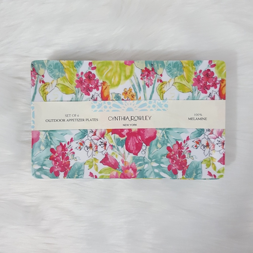 Cynthia Rowley Floral Melamine Appetizer Plates x6